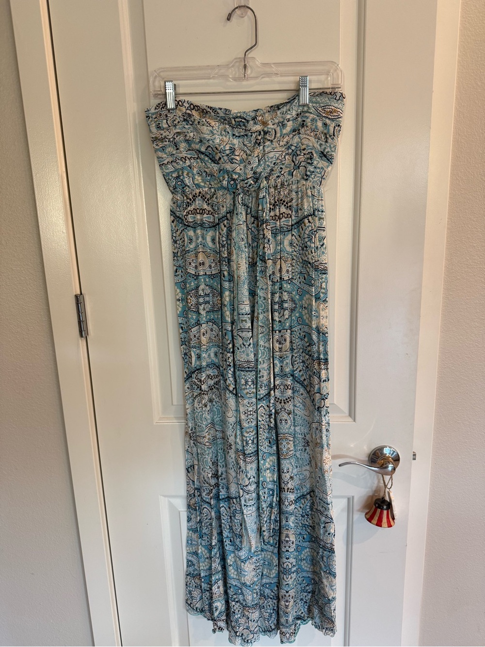 Strapless Blue Patterned Maxi Dress